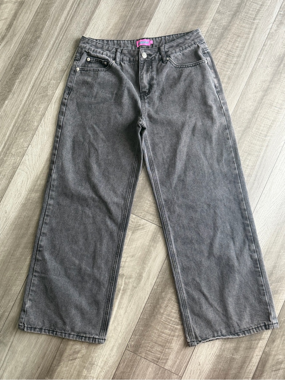 Edikted Women’s Low Rise Baggy Wide-Leg Jeans Gray/Black Wash Denim Size M